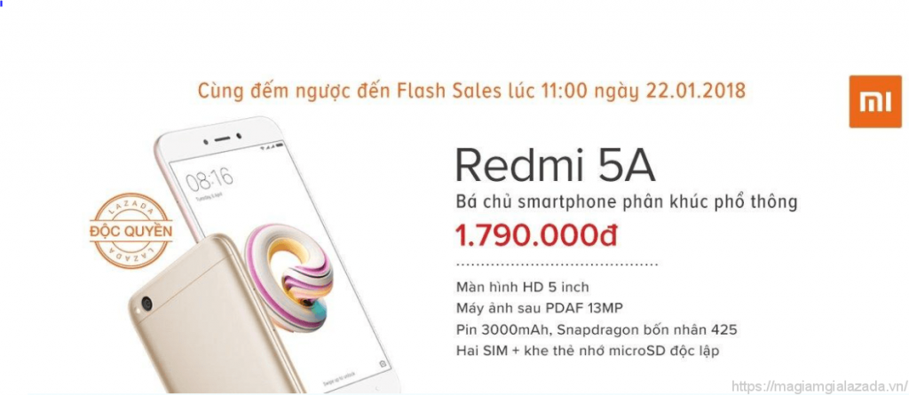 Điện thoại Xiaomi Redmi 5A Lazada bán độc quyền và chính hãng.