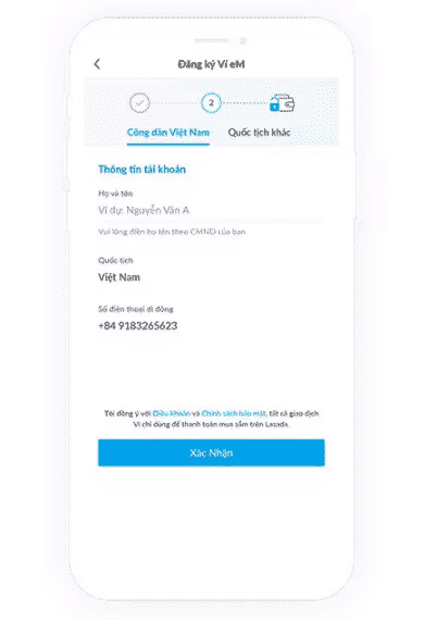 Đăng ký ví điện tử eM Lazada Đăng ký ví điện tử eM Lazada