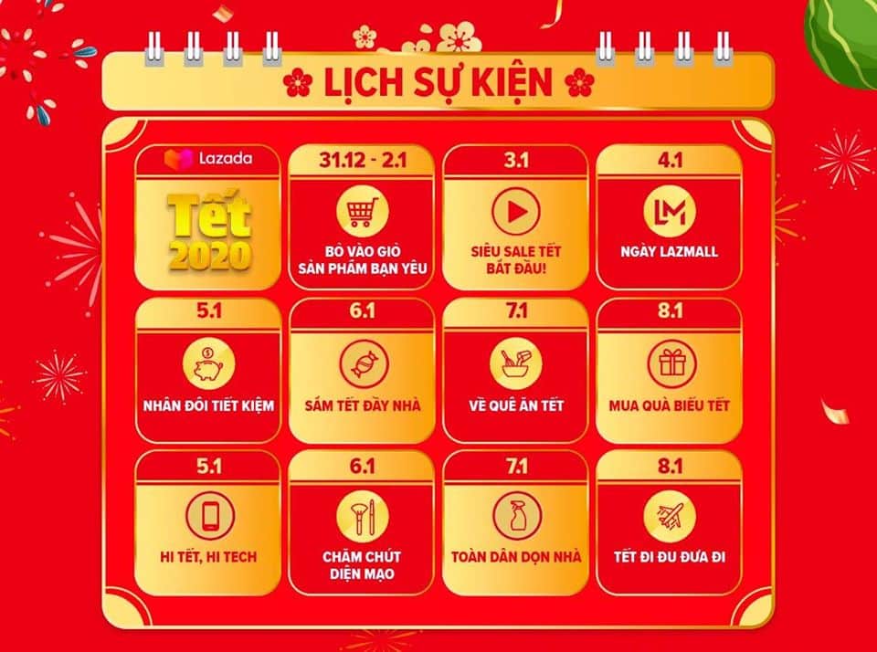 Lịch khuyến mãi Tết Lazada Lịch khuyến mãi Tết Lazada