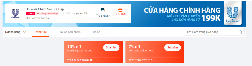 Mã giảm giá Lazada cho Unilever