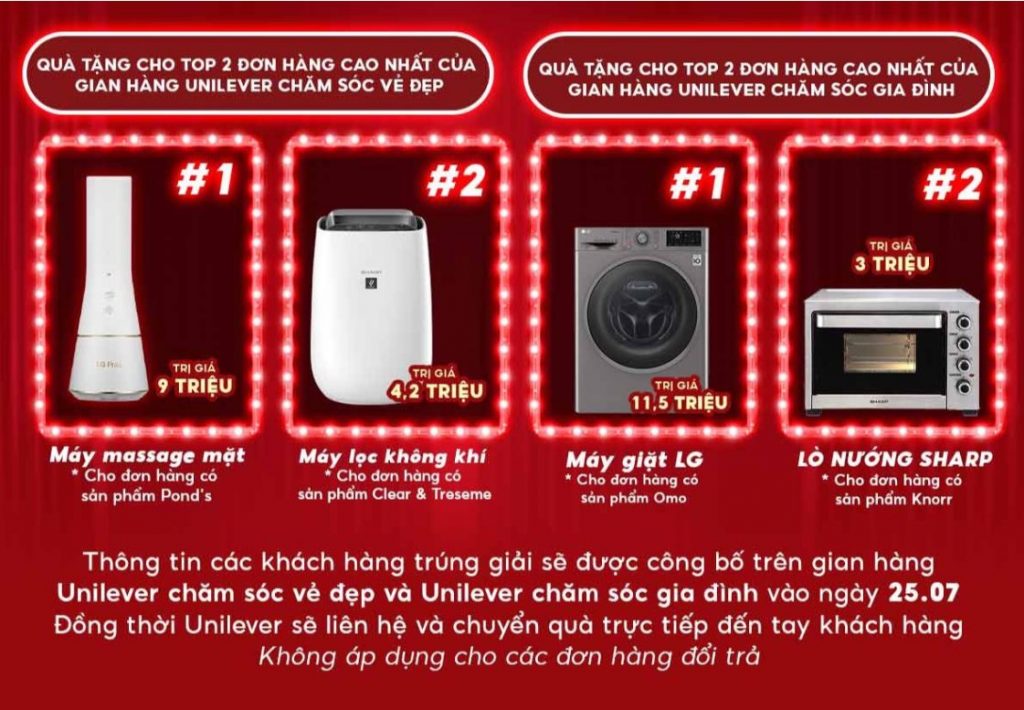 Quà tặng khuyến mãi từ Unilever trên Lazada