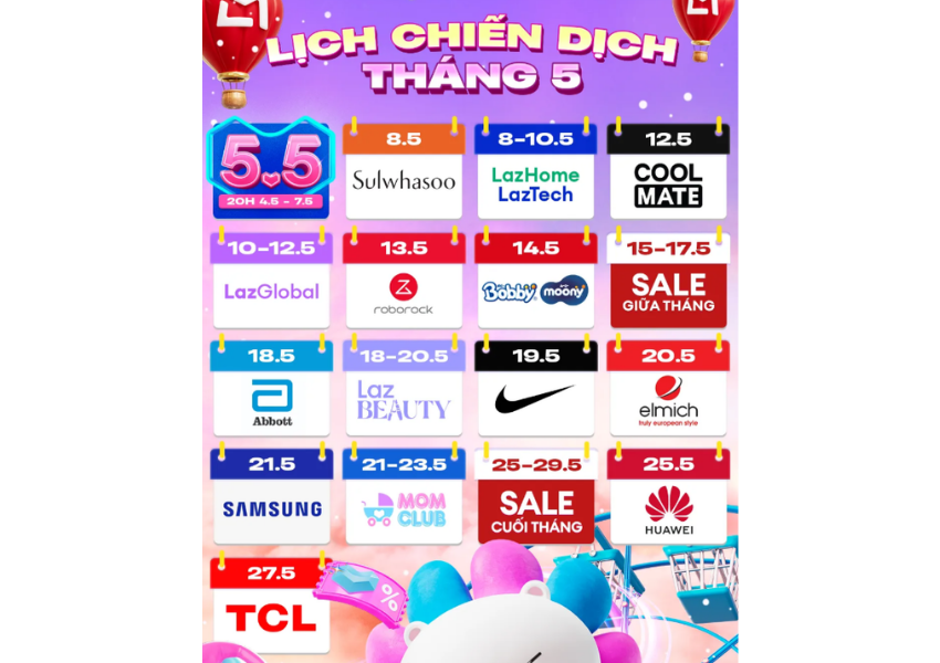 Cập nhật lịch Sale Lazada tháng 5.2026
